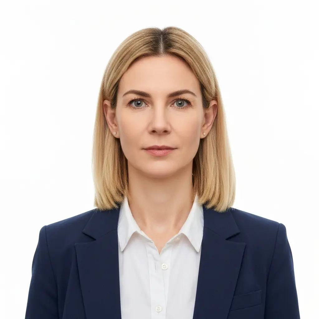 passport photo of a woman on a white background
